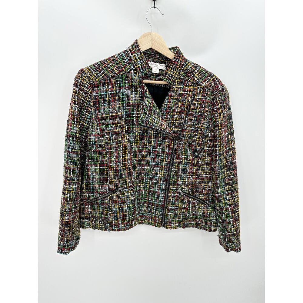 Coldwater Creek Black Multicolor Tweed Zip Up Blazer Jacket Shaped‎ Women 14 P